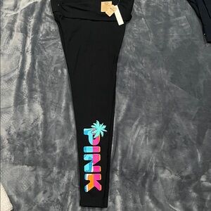 Victoria's Secret Black Leggings with Colorful Logo